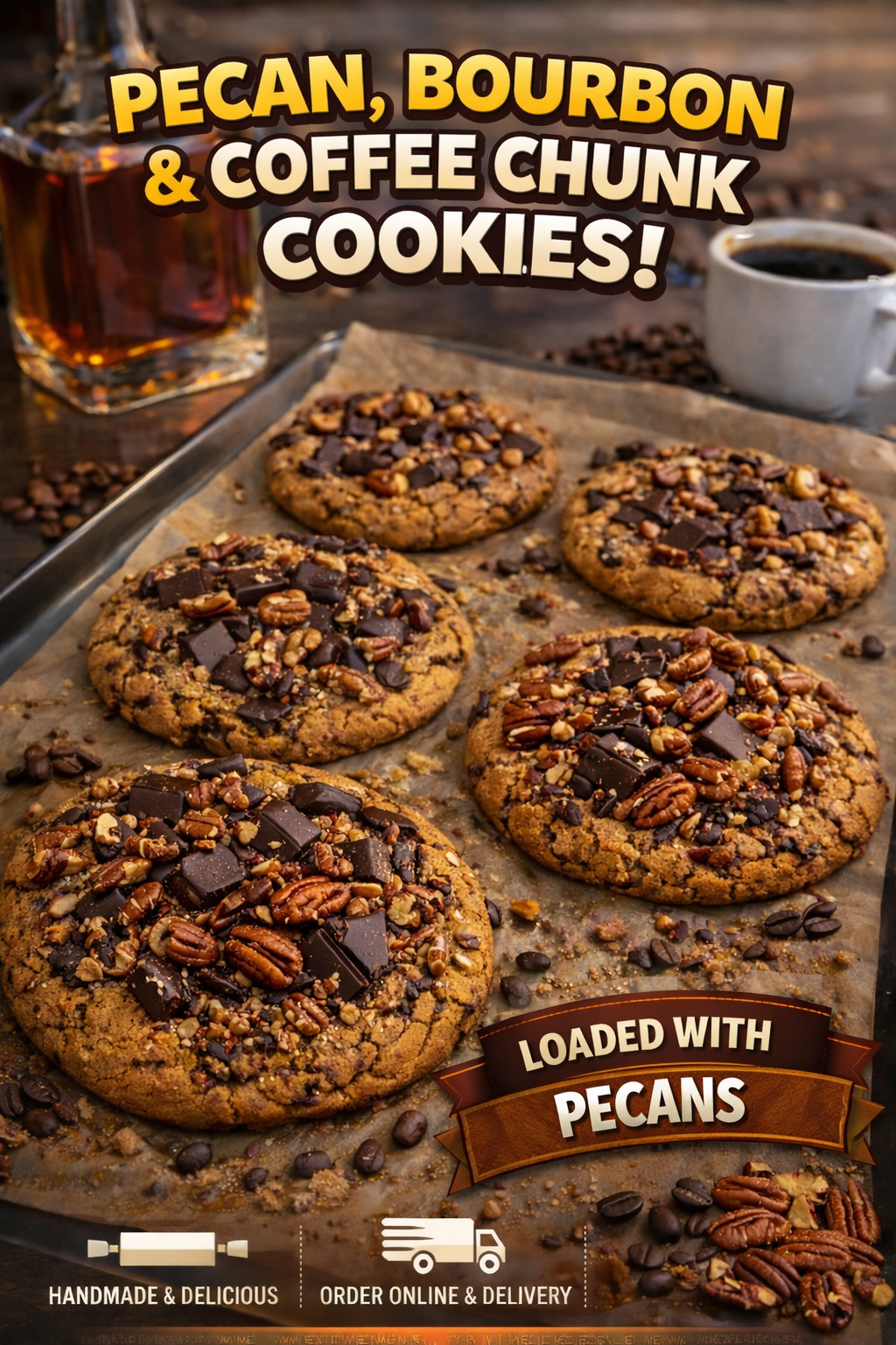 4 x pecan, bourbon & coffee cookies