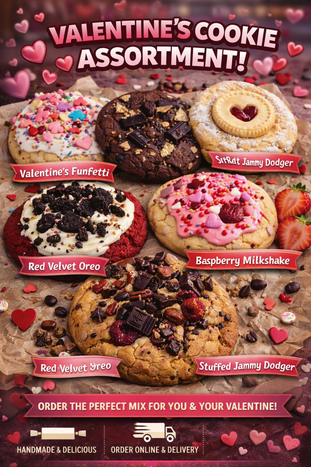 4 x valentines cookies