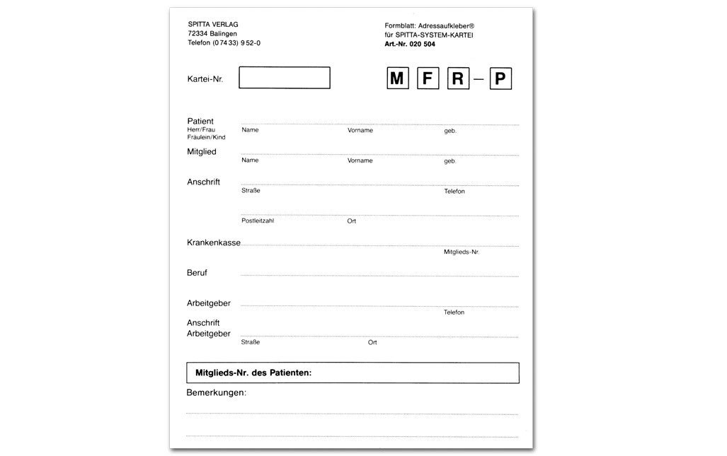 Spitta Anschriftenblätter, 50 Stück, farblich