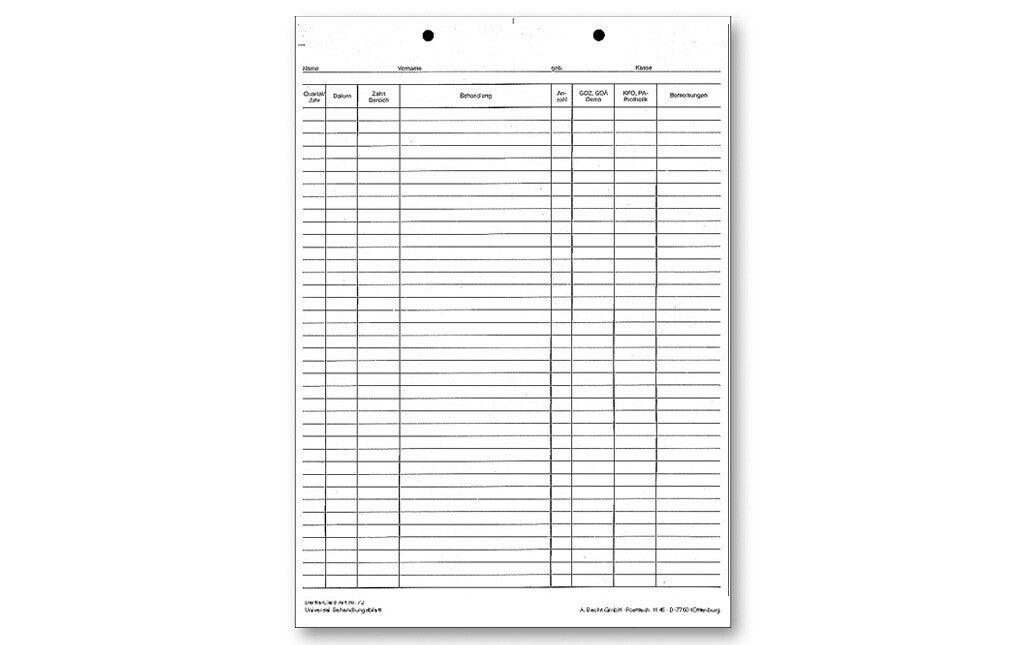 Derfla Karteikarten, 100 Krankenblätter, Becht