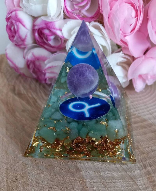 Orgonite Taureau - Améthyste et Aventurine verte