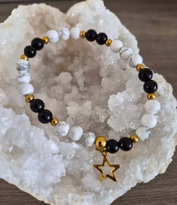 Bracelet Howlite - Obsidienne noire