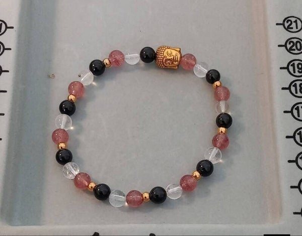 Bracelet Tourmaline - Quartz fraise - Cristal de roche