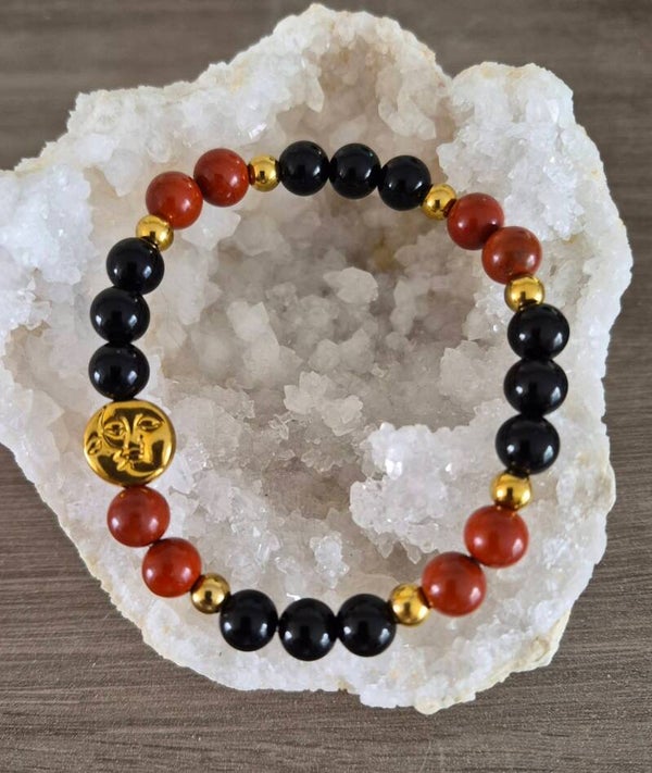 Bracelet Jaspe rouge - Obsidienne noire