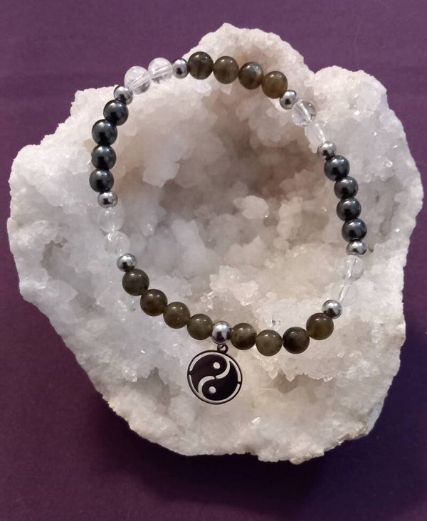 Bracelet Hématite - Cristal de roche - Labradorite