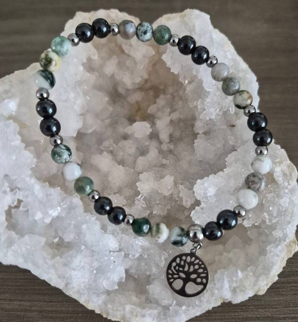 Bracelet Agate arbre - Hématite