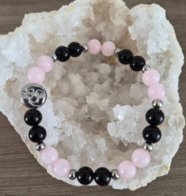 Bracelet Quartz rose - Obsidienne noire
