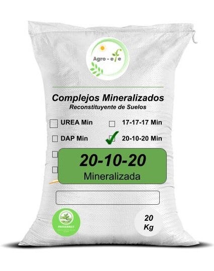 20-10-20 mineralizado en saco de 20 kilos.
