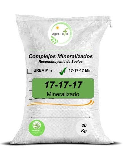 17-17-17 mineralizado, en saco de 20 kilos.