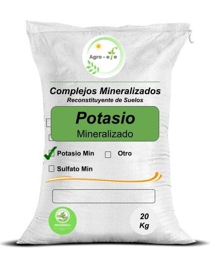 Potasio mineralizado en costal de 20 kilos.