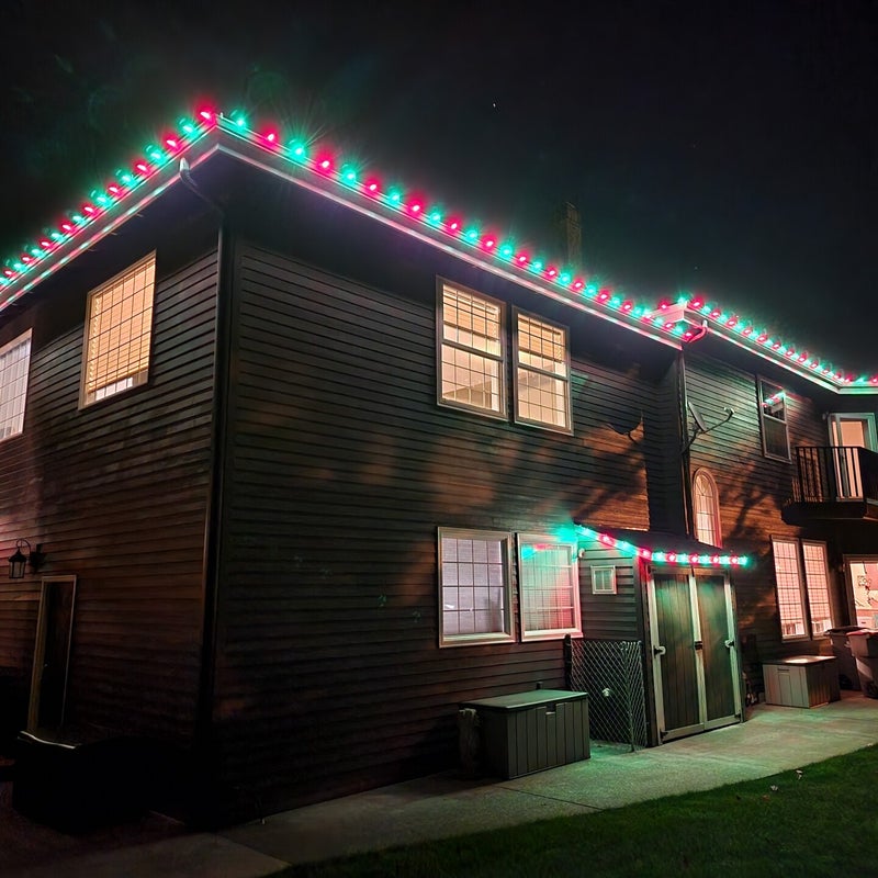Custom lighting installation 2 completed by Premium Holiday Lights in Salem, OR, warm residential night lighting