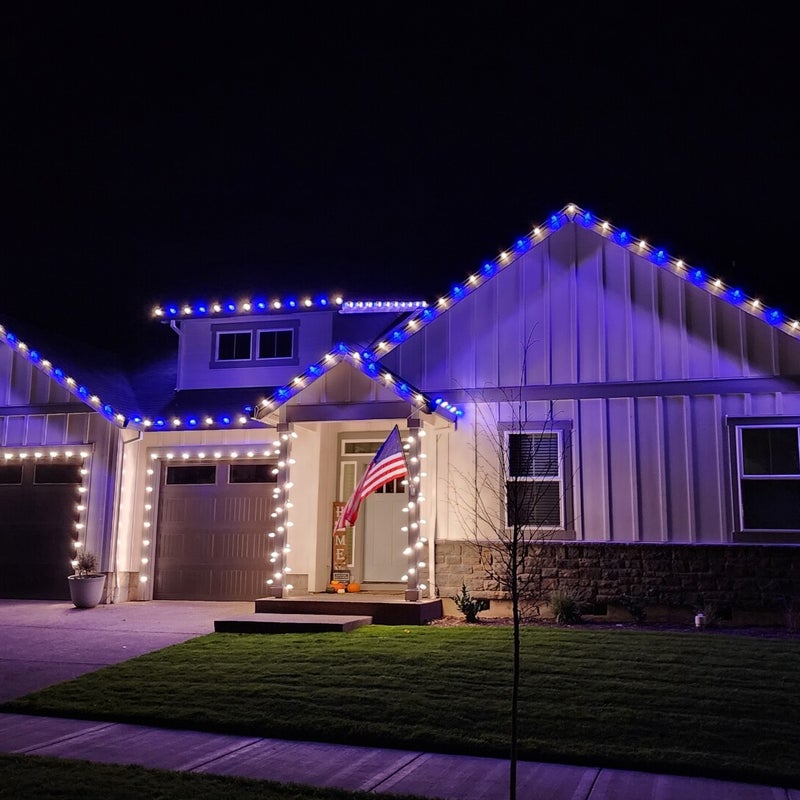 Custom lighting installation 6 completed by Premium Holiday Lights in Salem, OR, warm residential night lighting