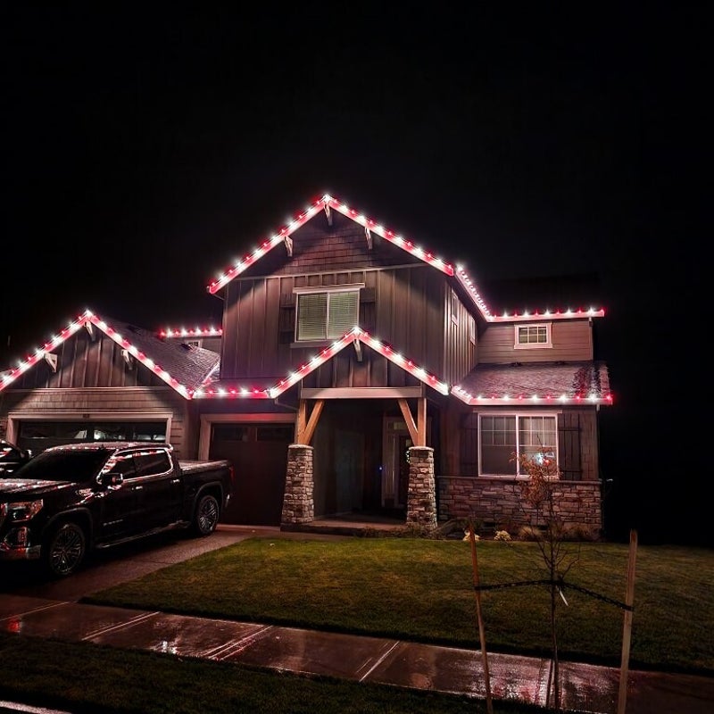 Custom lighting installation 3 completed by Premium Holiday Lights in Salem, OR, warm residential night lighting