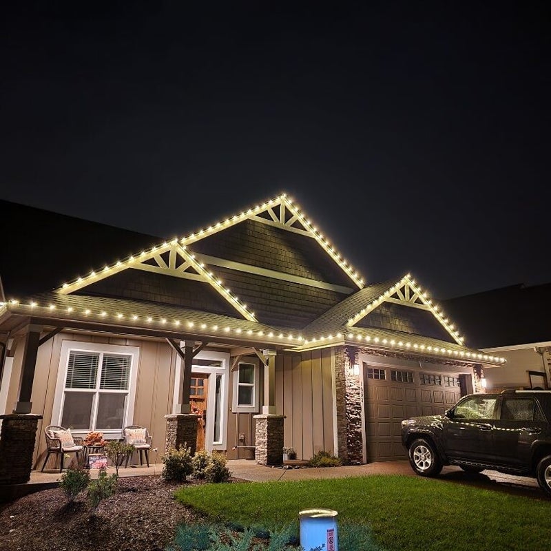 Custom lighting installation 5 completed by Premium Holiday Lights in Salem, OR, warm residential night lighting