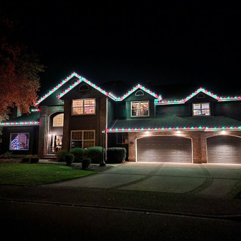 Custom lighting installation 1 completed by Premium Holiday Lights in Salem, OR, warm residential night lighting