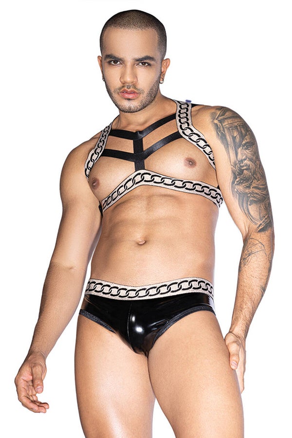 Ensemble sexy deux pièces vinyl noir et blanc Marque J Lingerie - Taille Unique