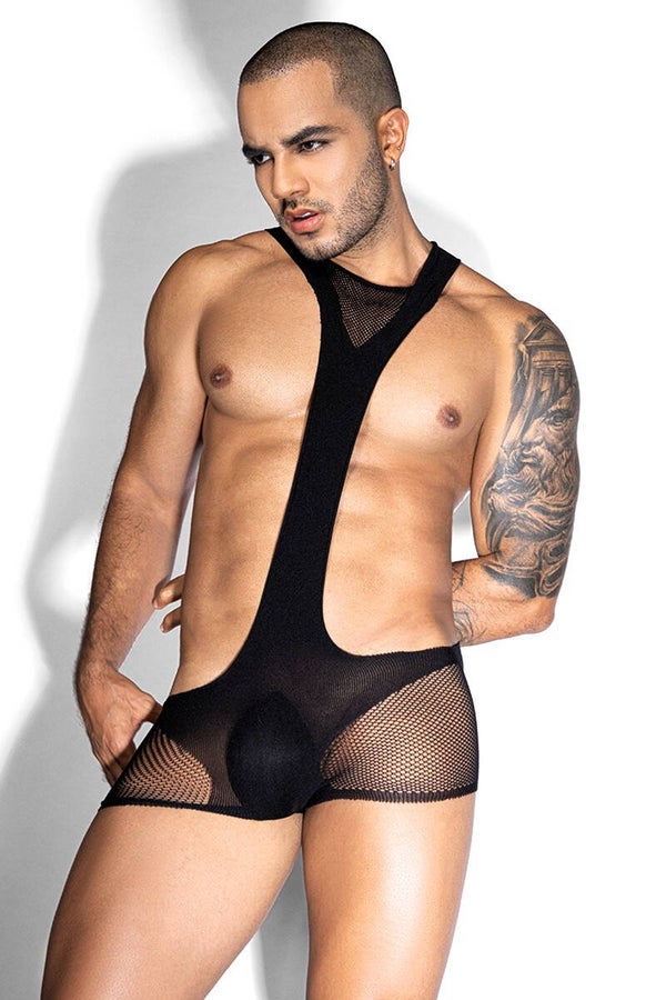 Combishort lingerie en mesh noir transparent & coupe moulante et très extensible / Neuf - Marque J Lingerie Taille Unique