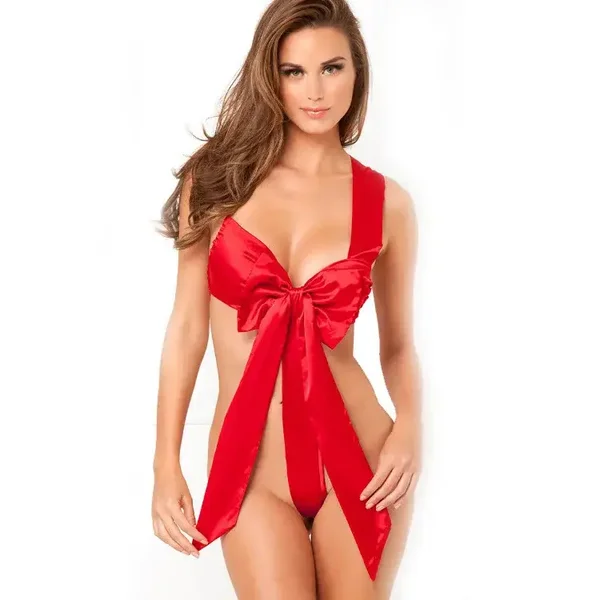 Body rouge satiné effet nœud au look ultra glamour & séduisant – Taille L/XL (40-42)