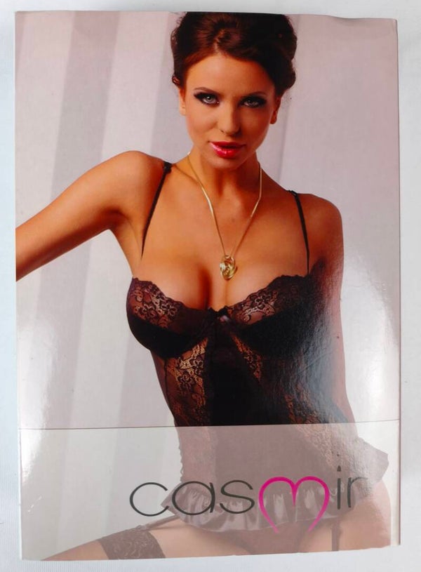 Coffret lingerie Guêpière corset + string, noire satiné, style chic et intemporel / Casimir Taille L/XL 40/42