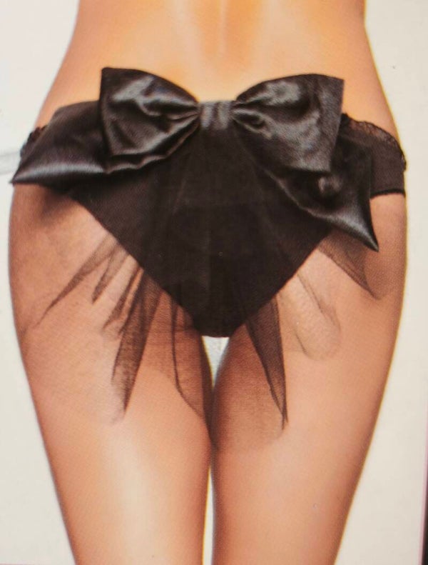 Culotte noire– Gros nœud satiné & volants en tulle / Neuve marque LEG AVENUE – Taille L 38/40