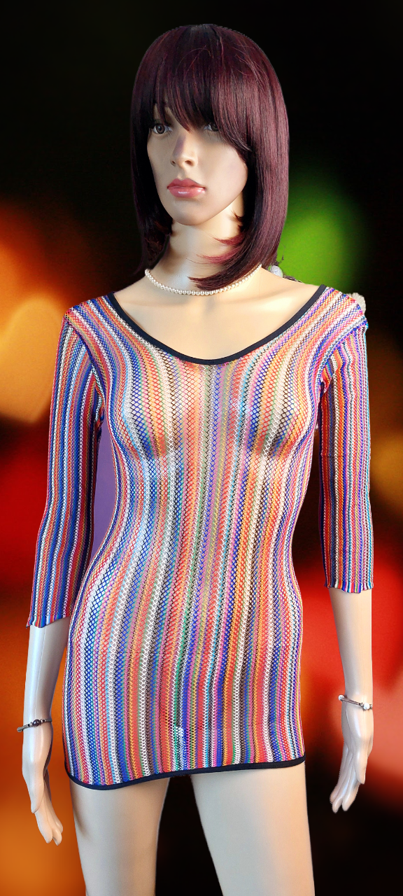 Robe filet sexy multicolore & string assorti. Neuf / Taille unique