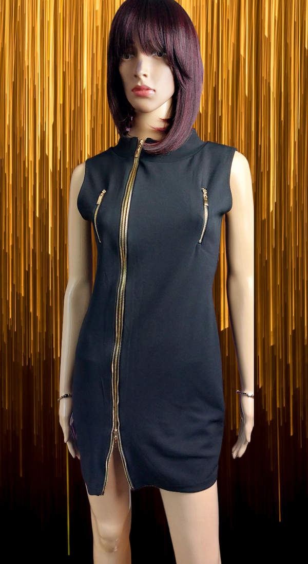 Robe noire zippée au style chic & moderne – Taille unique (S/M 36/38)