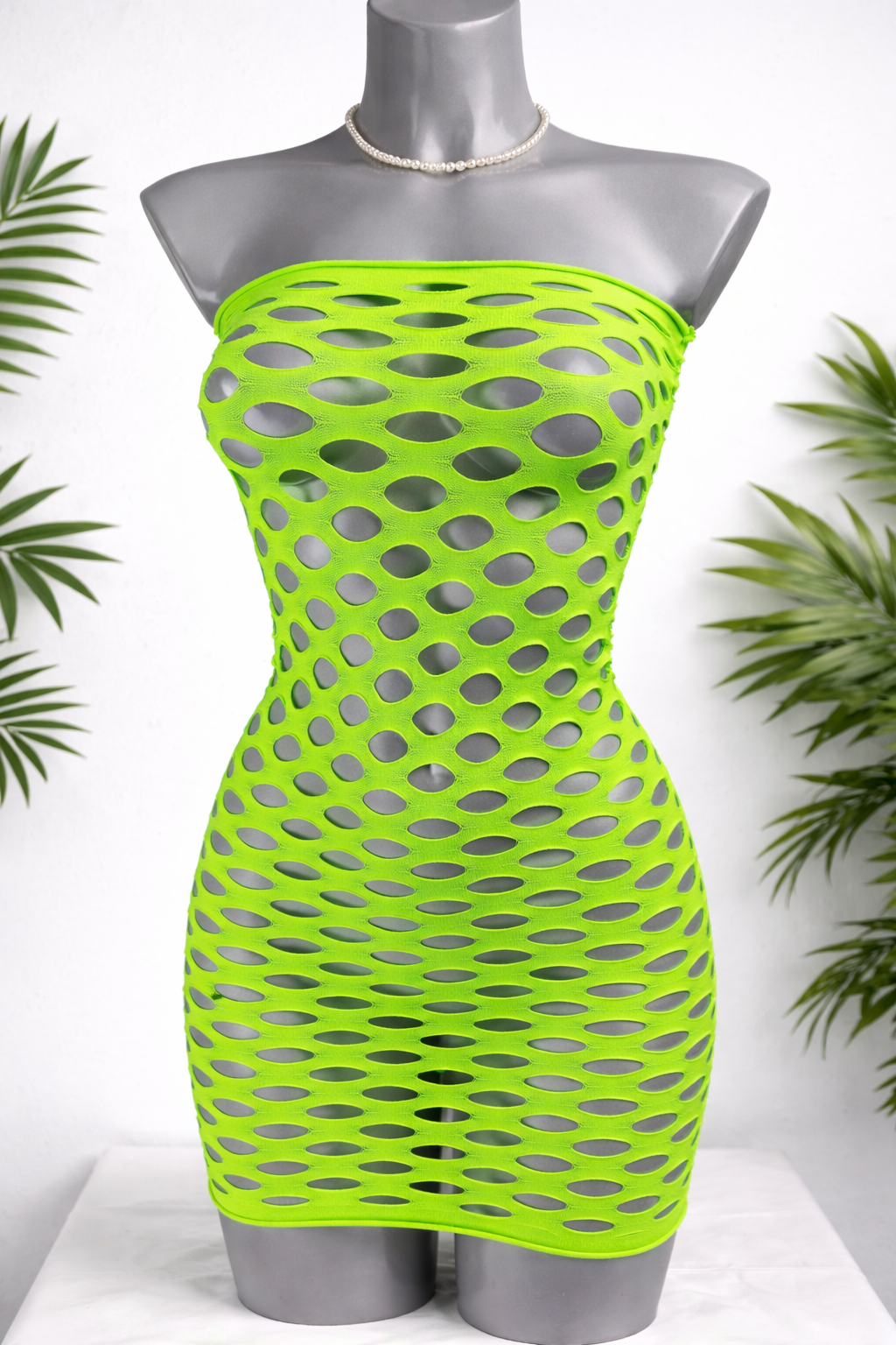 Robe résille vert fluo, look sexy & festival ultra tendance / Taille Unique (S à L 36-40)