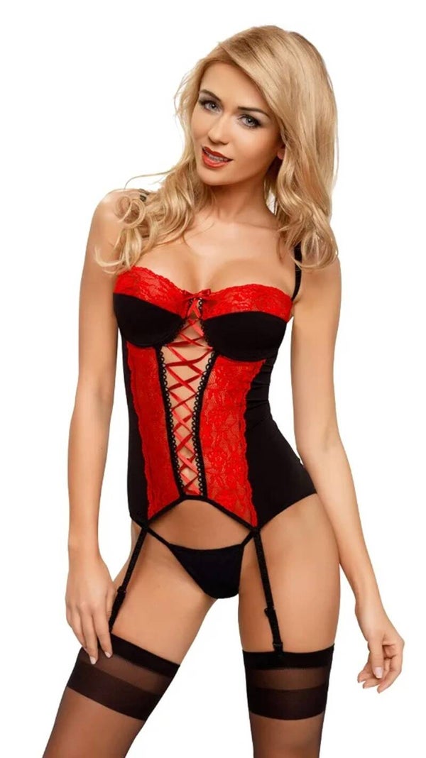Ensemble Lingerie Guêpière porte jarretelle + string pour une silhouette féminine, sophistiquée et irrésistible / Neuf marque Avanua - Taille L/XL 40-42