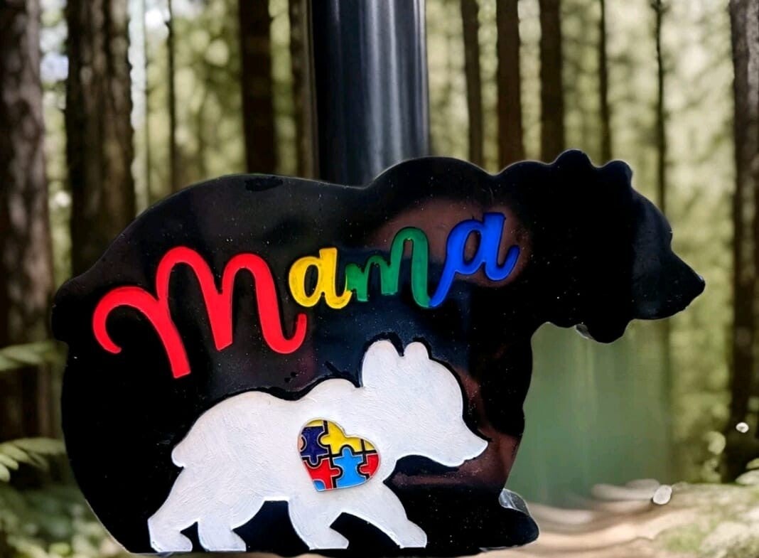 Handmade Epoxy Resin Autism Awareness Mama Bear