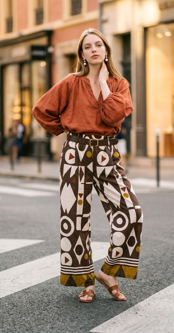broek Glossy brown/beige/oker