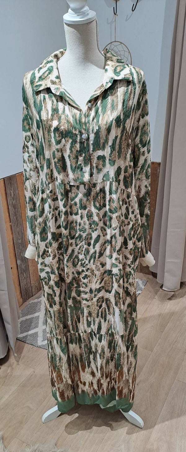 kleedje Bella di Siena kaki motief maatje meer