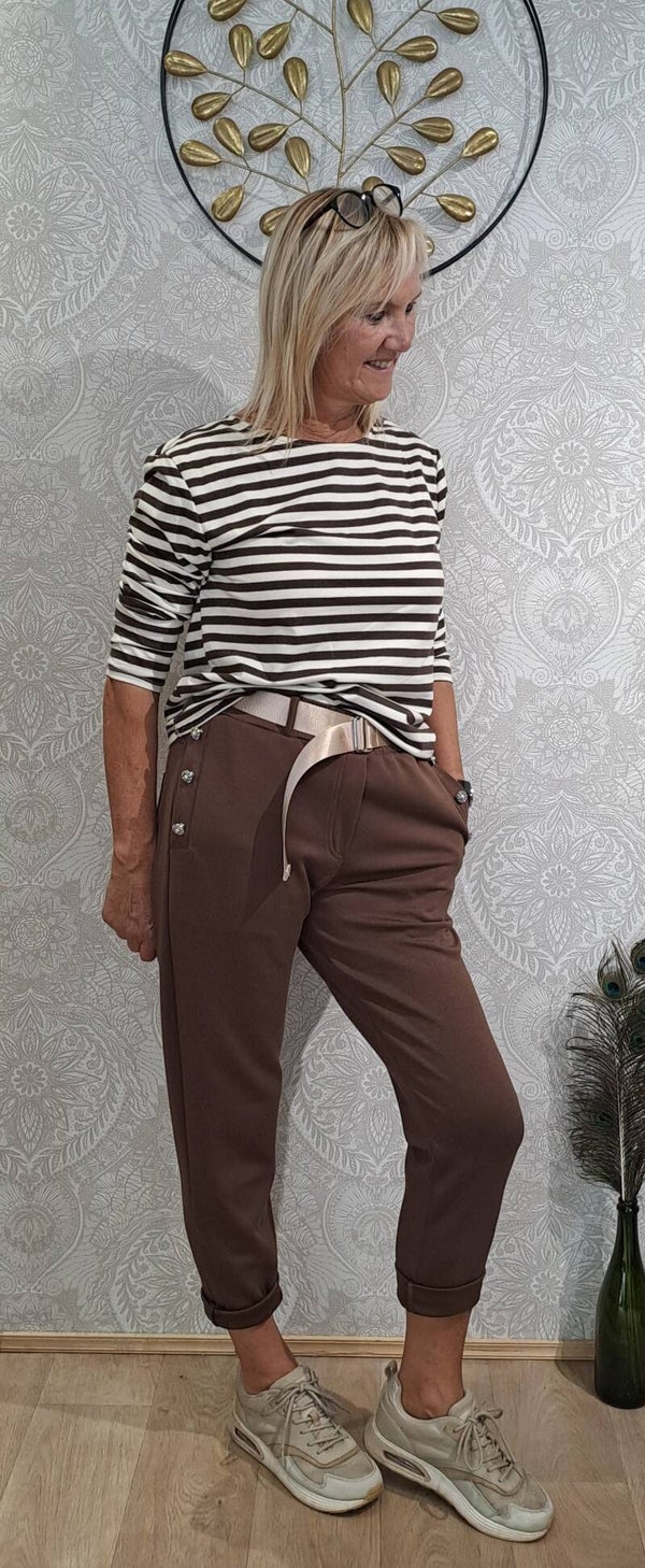 t-shirt stripes bruin ecru