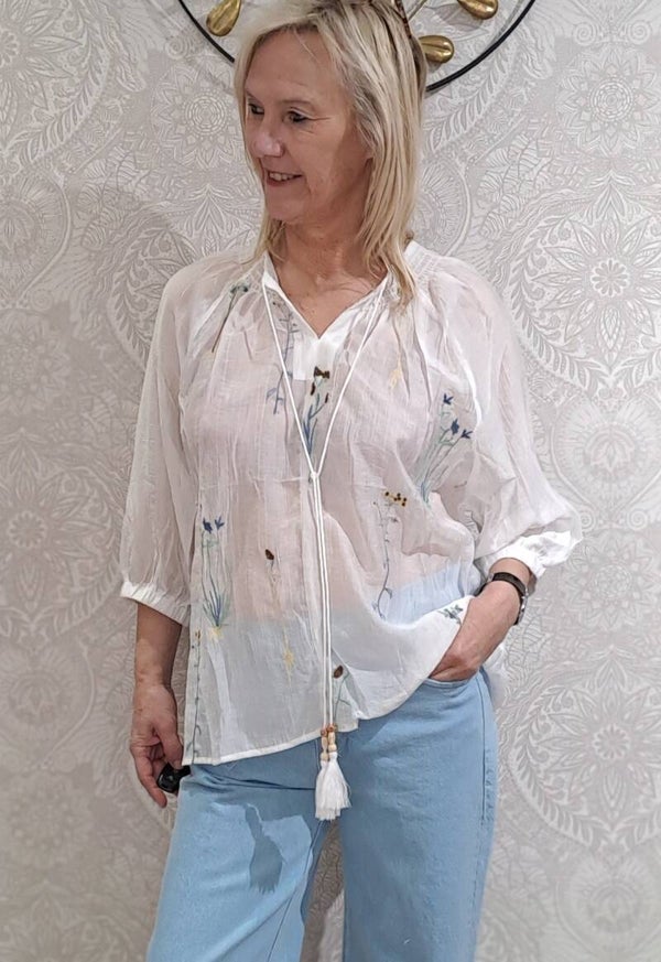 lenteblousje wit met heel fijn motiefje in JW