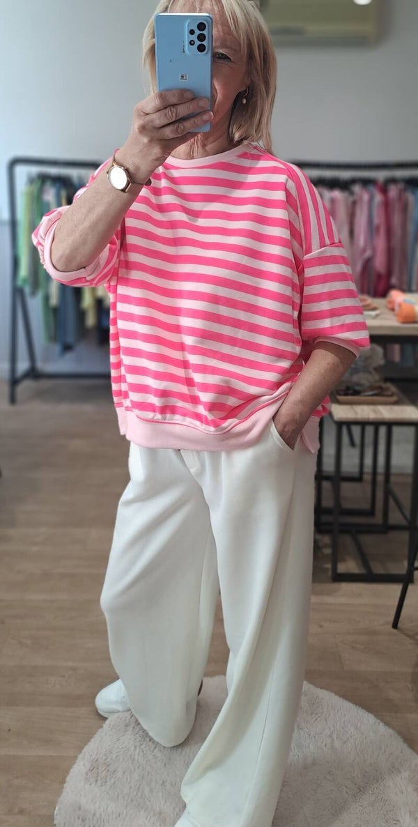 sweaterpulletje You Passion fuchia stripes