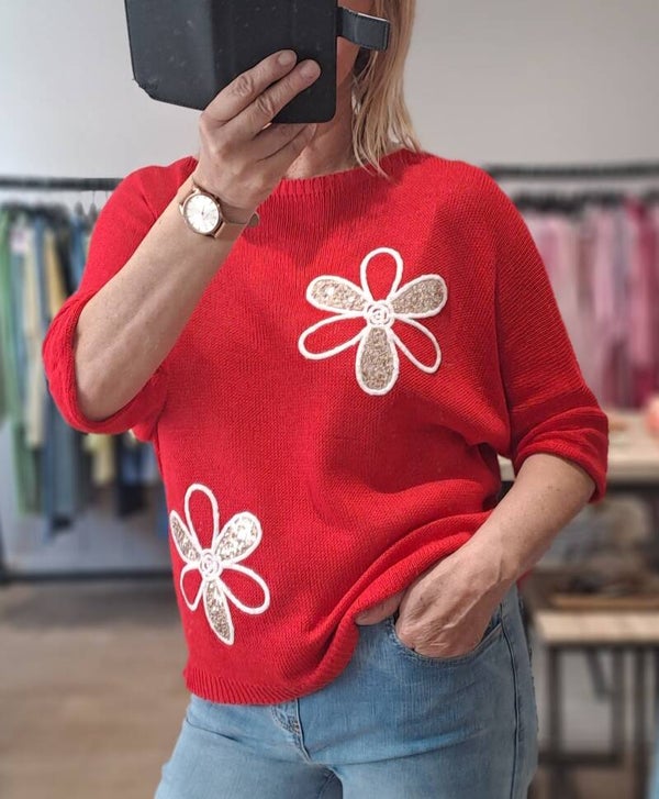 pulletje Terra bloem motief rood