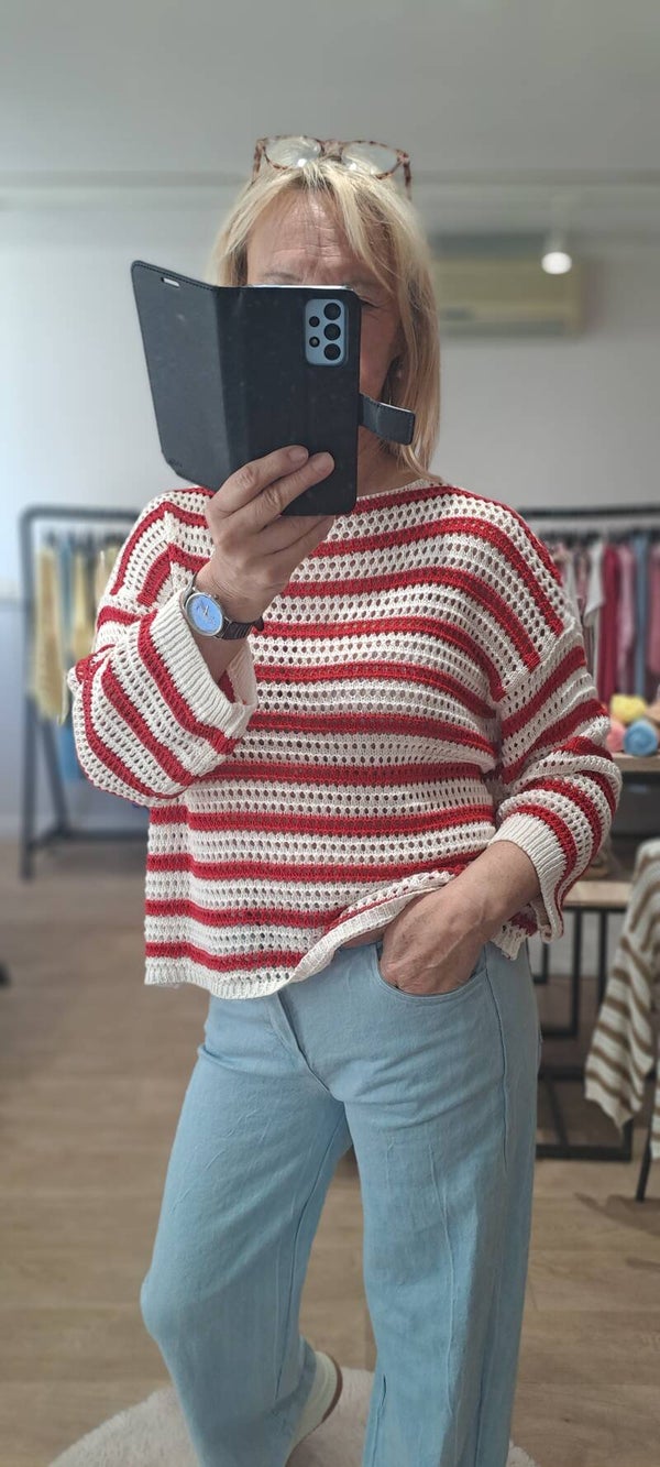 lentepulletje stripe red/wit