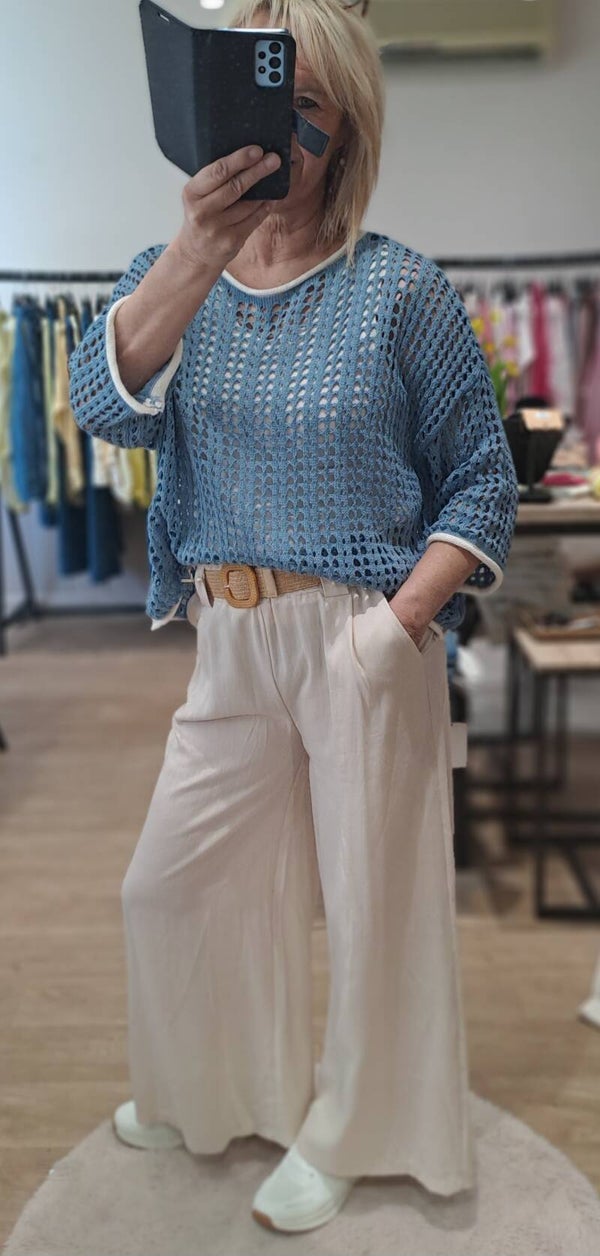 gehaakt pulletje jeansblauw lacomy