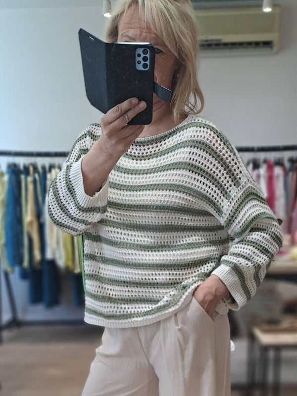 gehaakt pulletje kaki stripes