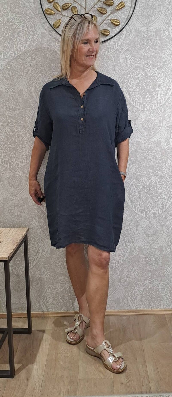 kleedje linnen donkerblauw