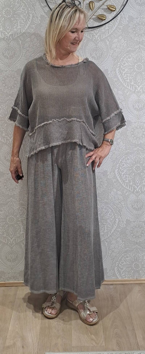 ensemble choco half linnen/half katoen