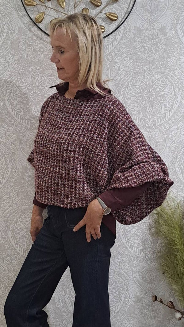 blouse Terra di Siena burgundy/black zacht ruitje