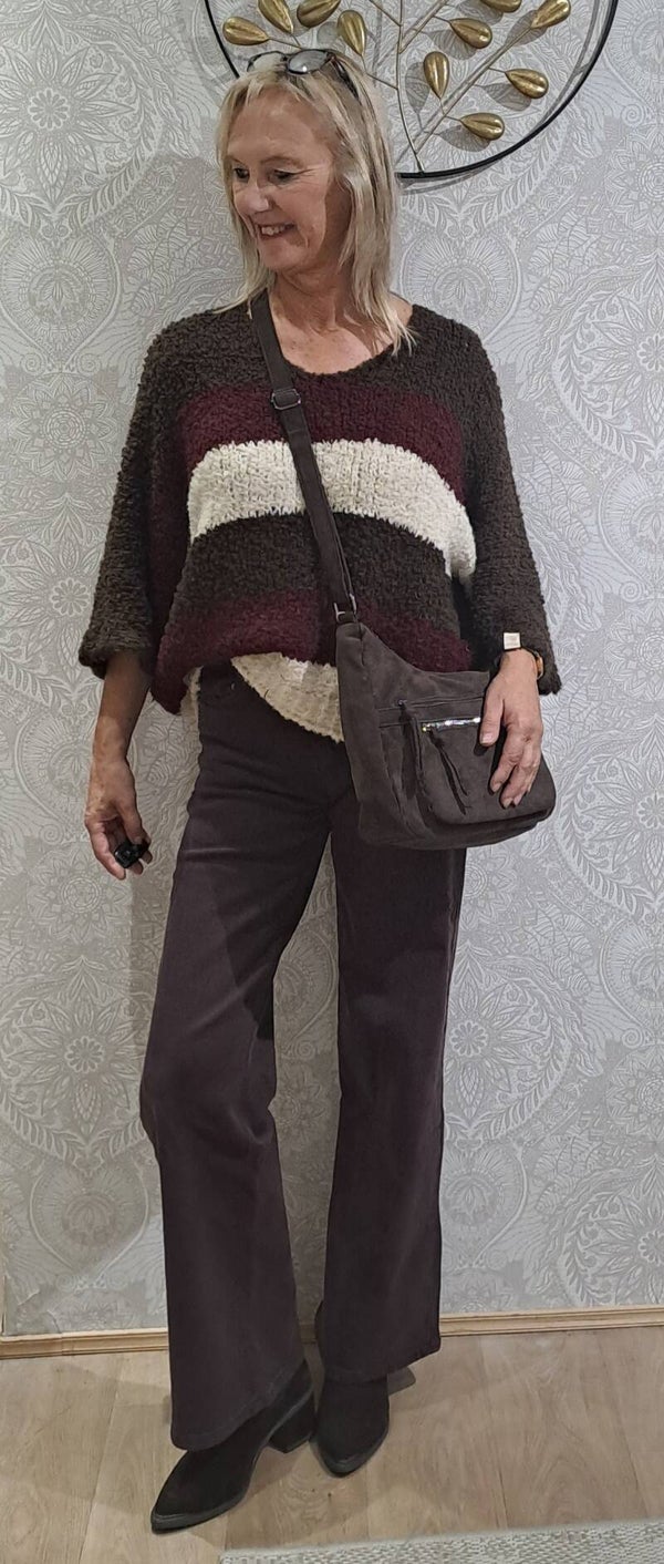 pulletje April Vintage stripes burgundy/ecru/brown