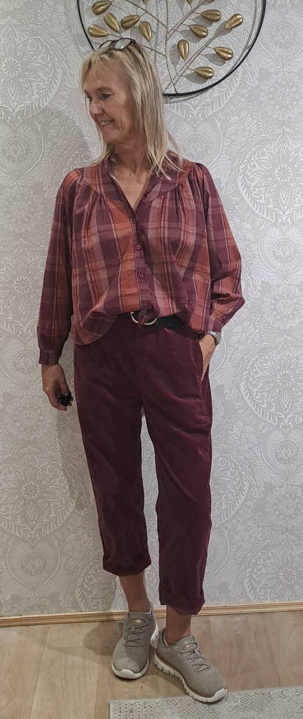 blousje April vintage brugundy ruit