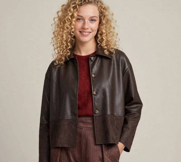 jasje leatherlook/nubbick JW bruin