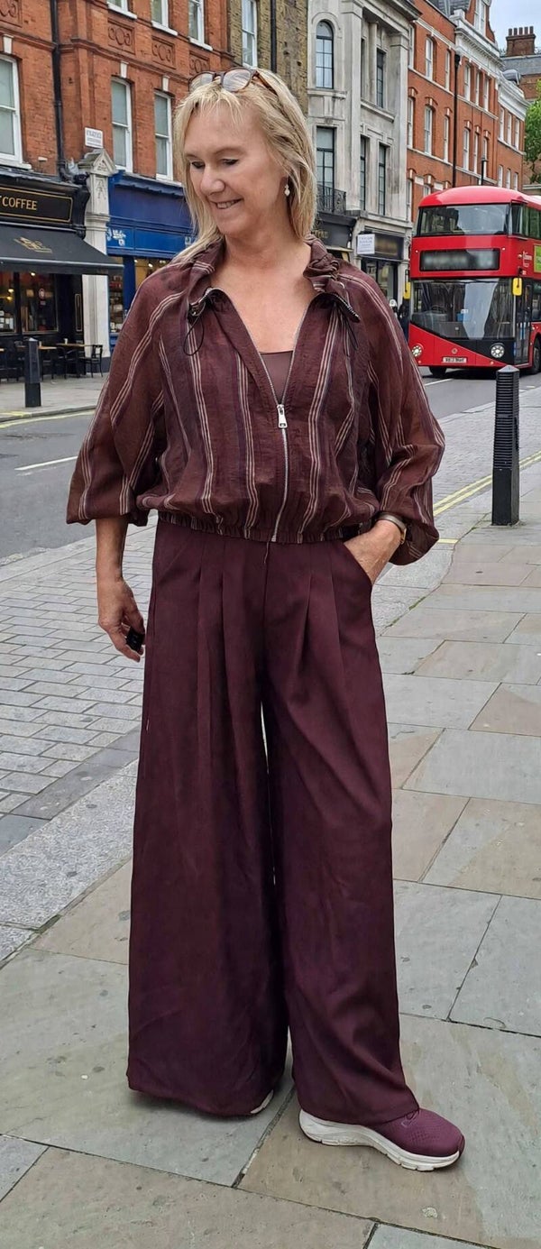 Bomberblousje burgundy stripes