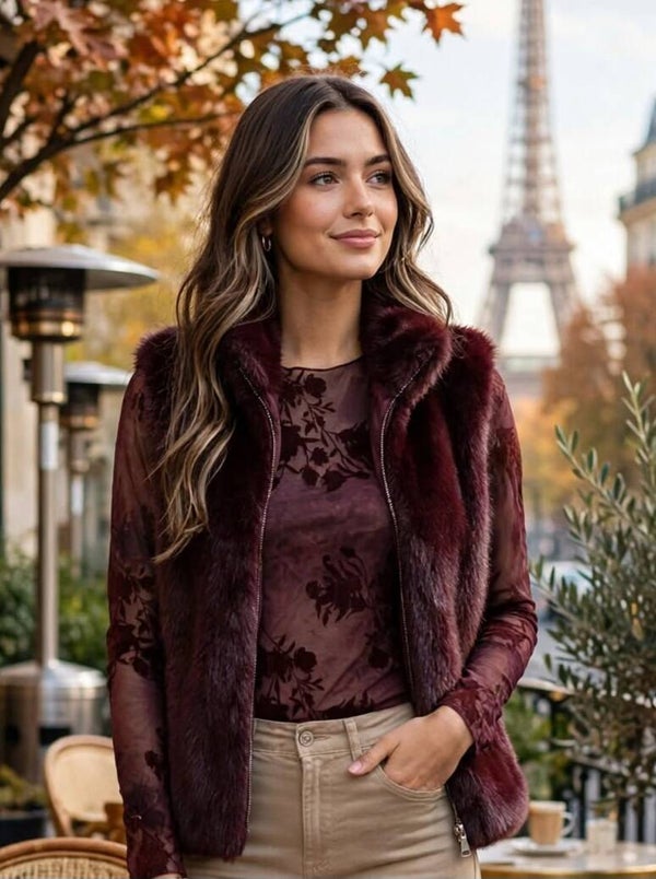 gilet teddy burgundy