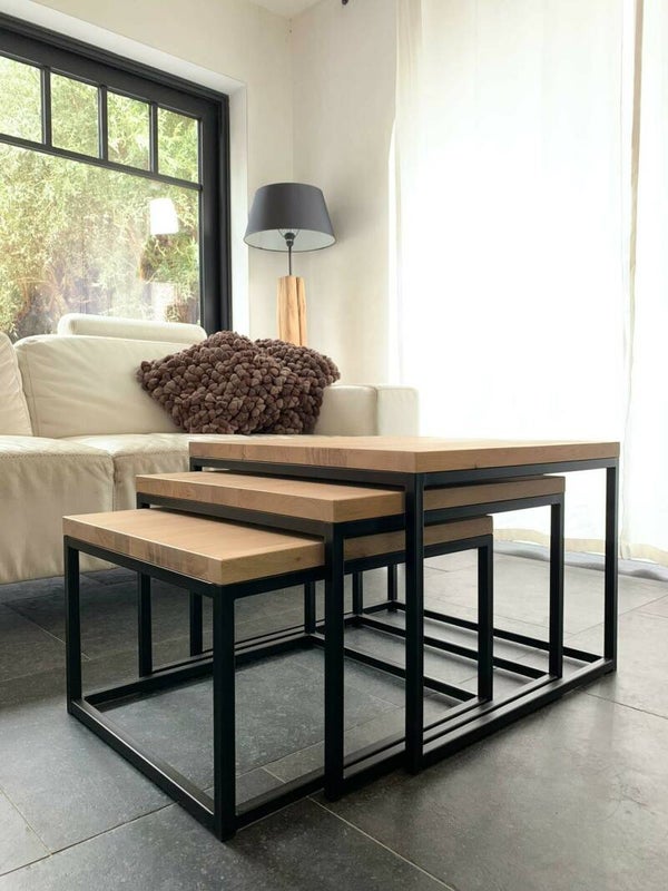 salontafels in massieve eik set 3 stuks 