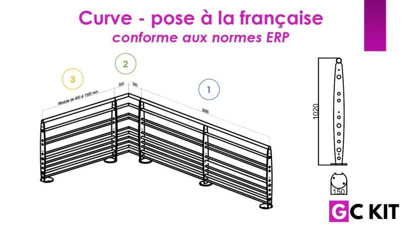 Garde-corps Curve - pose à la française - conforme aux normes ERP | GC KIT