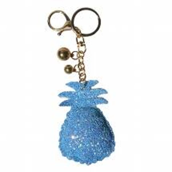Sleutelhanger glitter ananas blauw