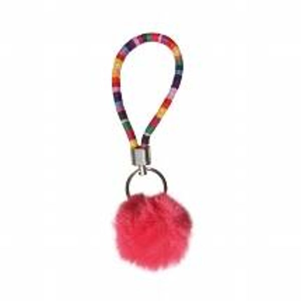 Sleutelhanger Pompon met band pink